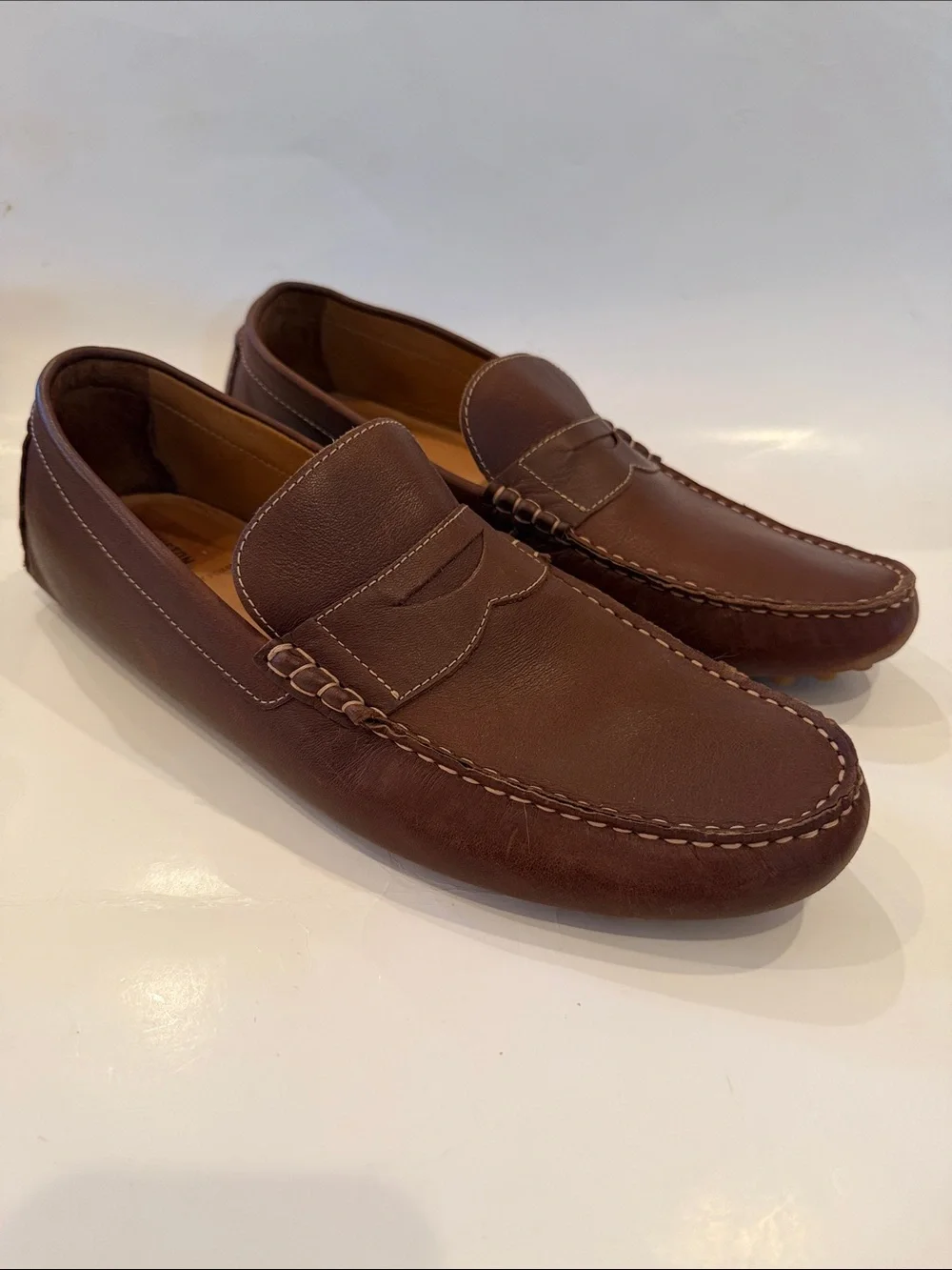 Johnson & Murphy Classic Brown Leather Penny Loafers - Size 12